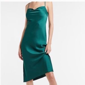 NWOT Satin Cowl Neck Midi Slip Dress Express Size Small June Bug Green